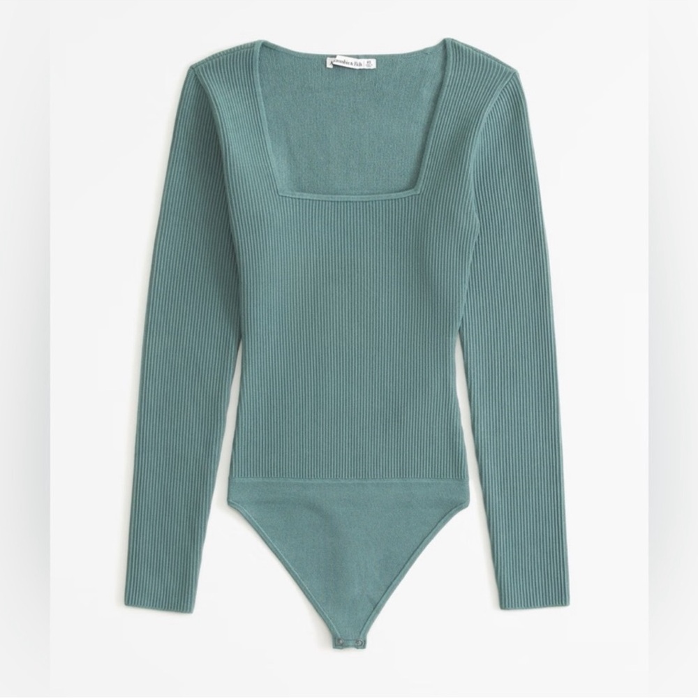 Abercrombie & Fitch Green Ribbed Long Sleeve Bodysuit